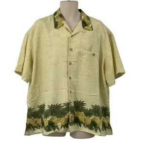 Joe Marlin Mens Short Sleeve Button Down Hawaiian Shirt Yellow Pineapple Size XL